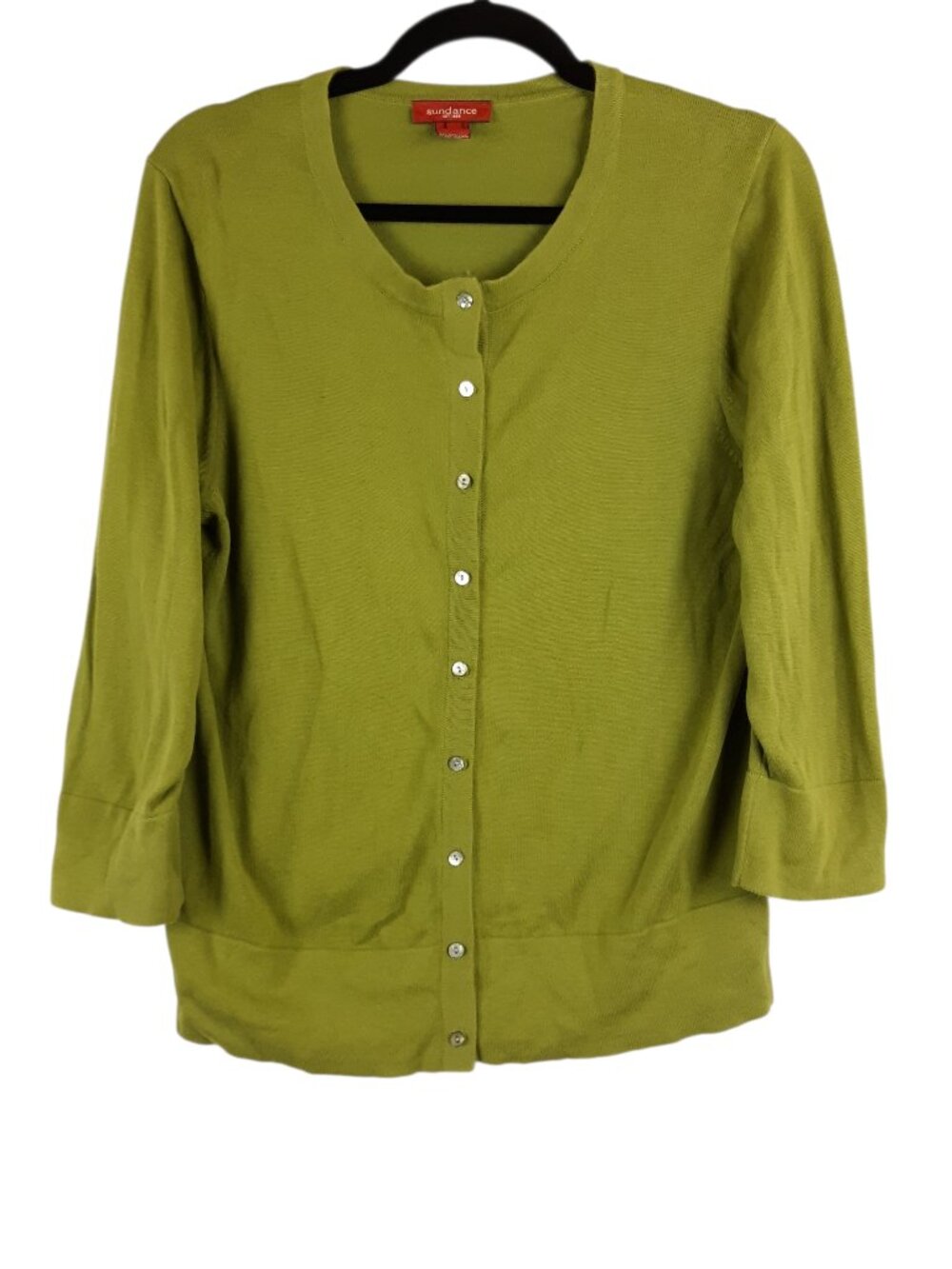 Sundance Lime Green Cardigan 3/4 length Sleeves Cotton Sweater Size Large